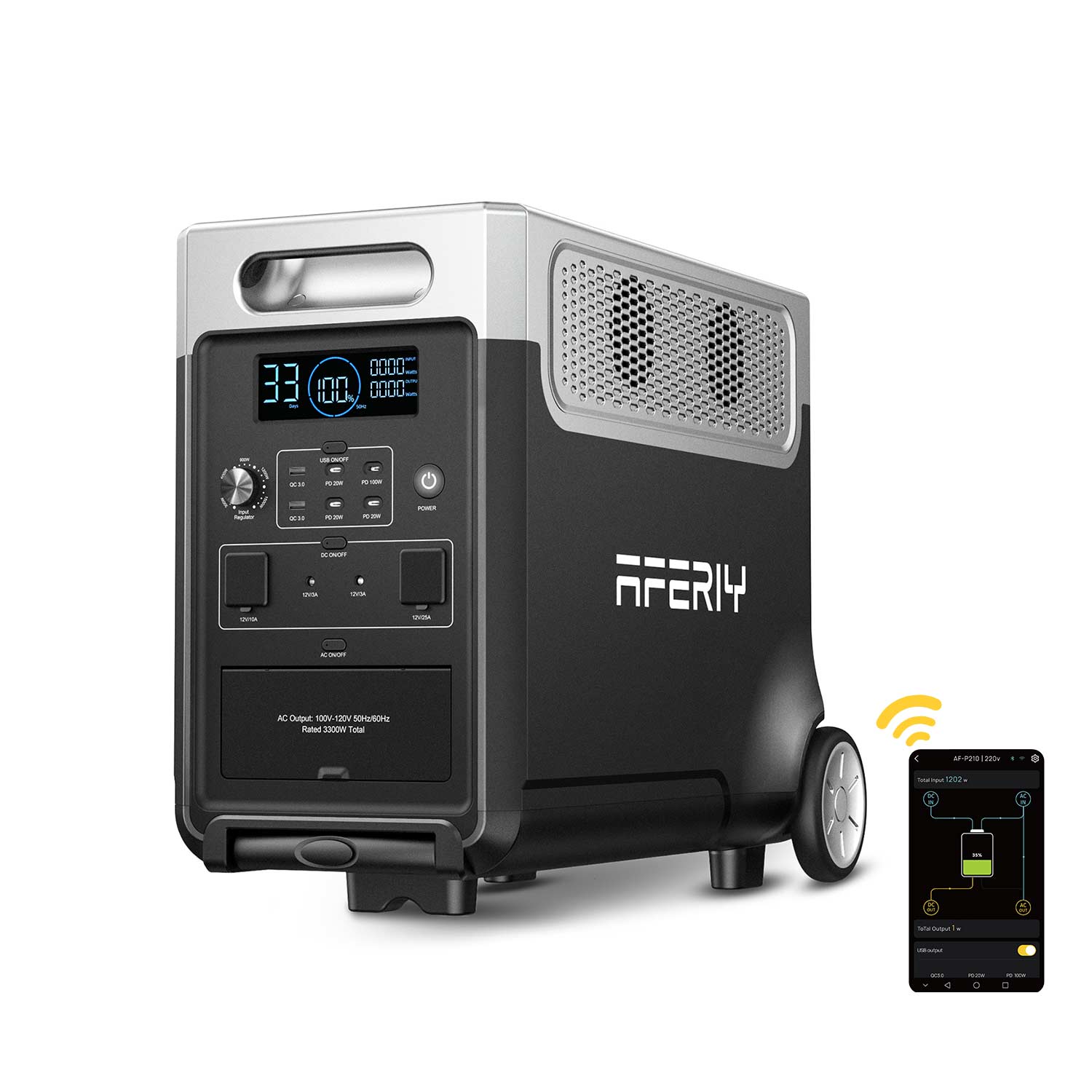 La station électrique portable AFERIY P310 de 3 600 W offre un contrôle et un suivi en temps réel de l’énergie grâce à l’application, au Bluetooth et au Wi-Fi.