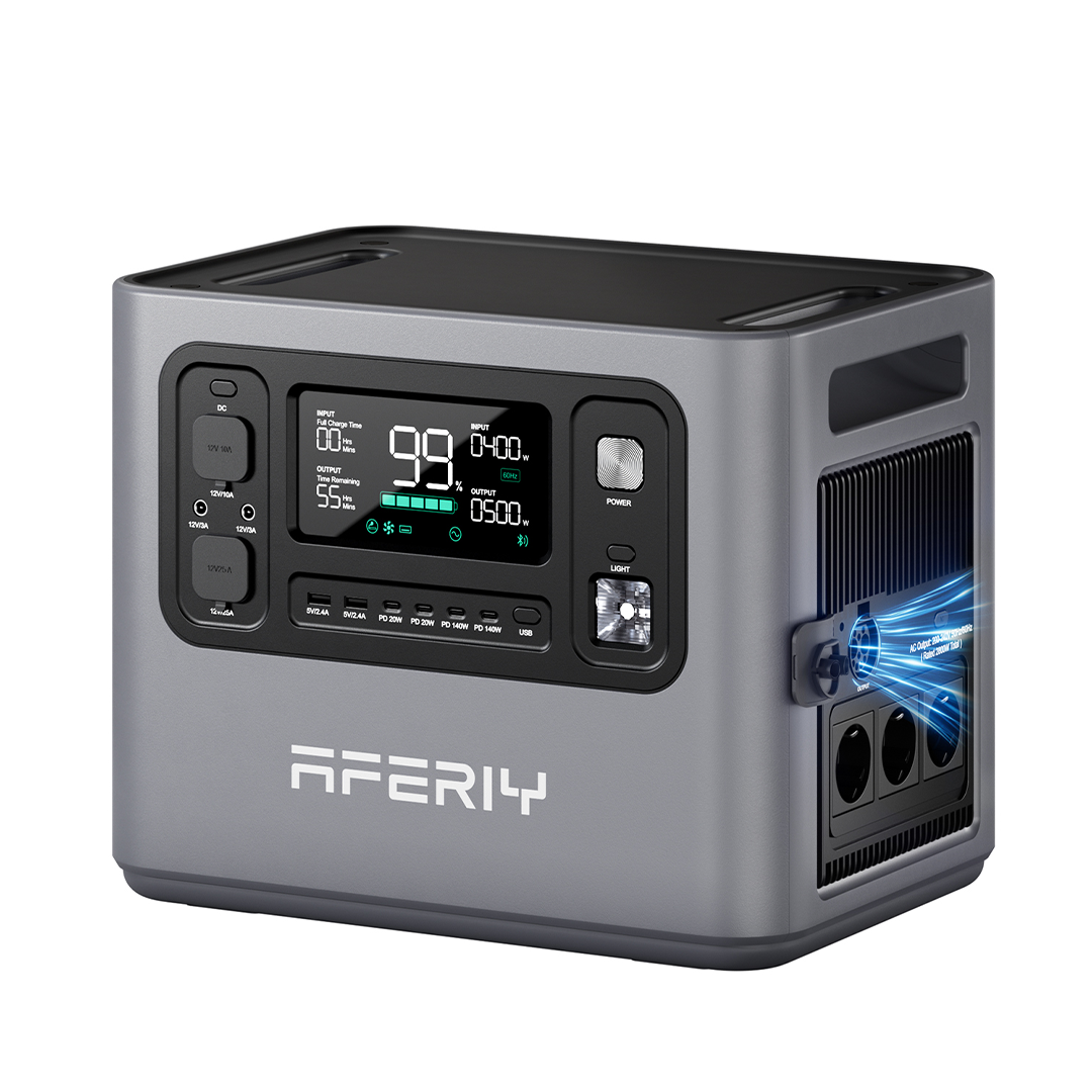 Station d’énergie portable AFERIY P280 de 2 800 W avec capacité extensible de 2 048 à 10 240 Wh, idéale pour le camping, le camping-car et l’alimentation de secours.