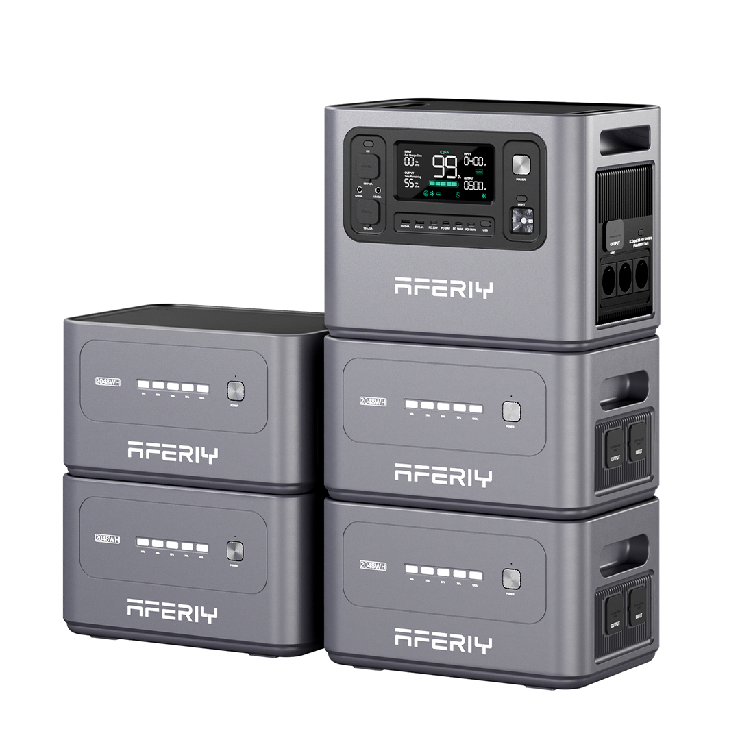 Avec quatre batteries d’extension, la station électrique portable AFERIY P280 de 2 800 W peut atteindre une capacité totale de 10 240 Wh.