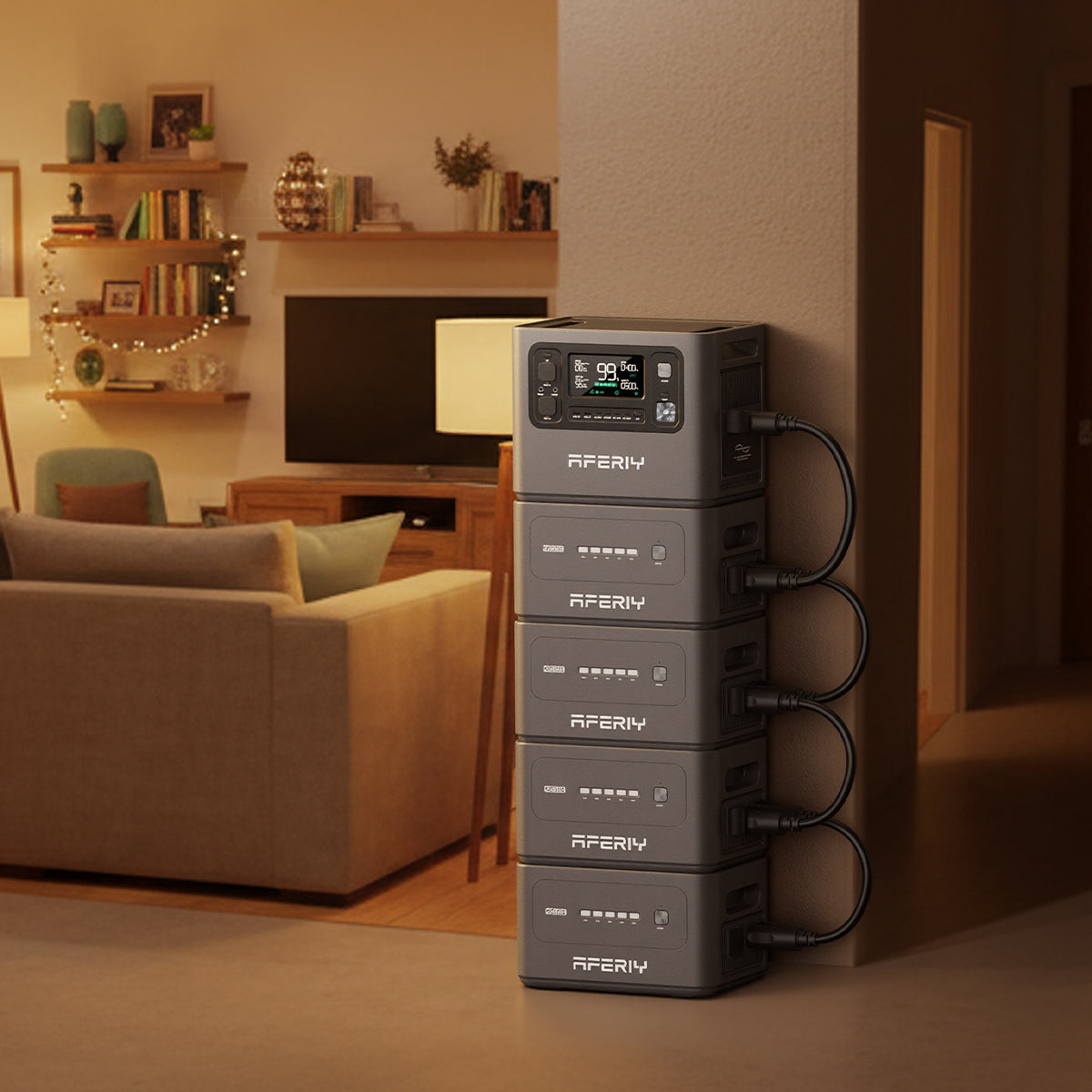 La station d’énergie portable AFERIY P280 délivre 2 800 W en continu, avec une capacité extensible de 2 048 à 10 240 Wh pour vos appareils domestiques.